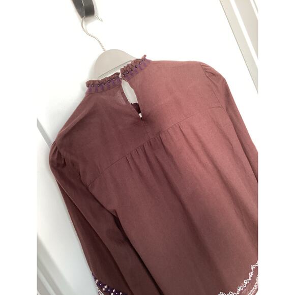 Zara Woman's Long Sleeve Beaded Embroidered Blouse Top Brown Size Small - Picture 9 of 14